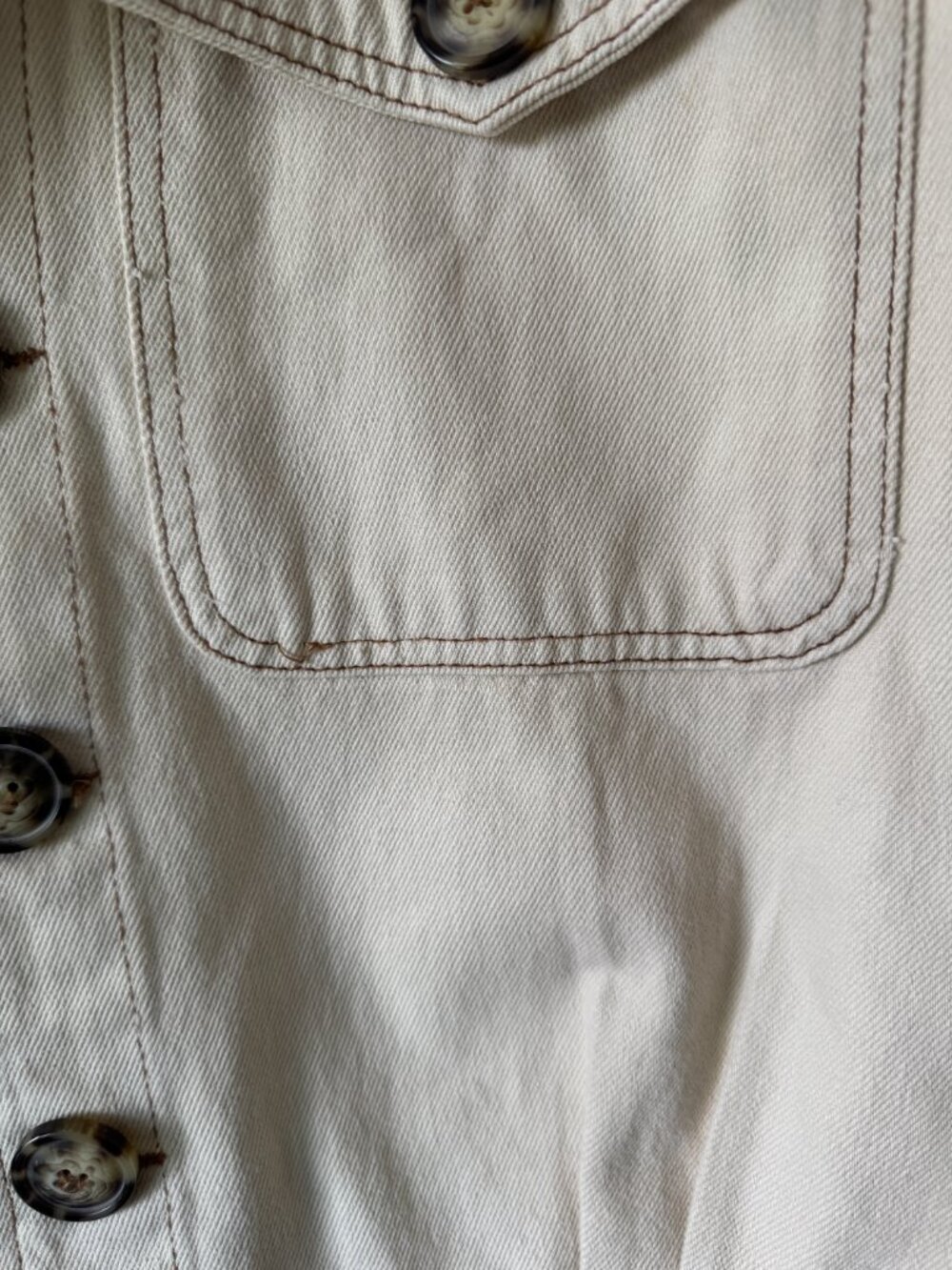 Free People Eisenhower Denim Jean Jacket Size Lg Ivory Cotton Collared Pockets - Picture 16 of 16